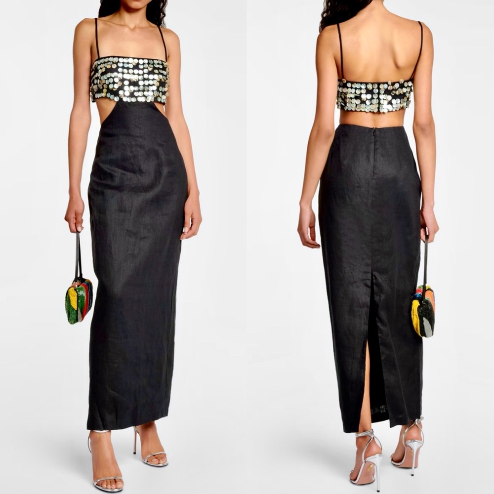 🌺🎉HP🎉🌺 NWT Staud Jada Mother-of-Pearl Embellished Maxi Dress - Picture 11 of 16
